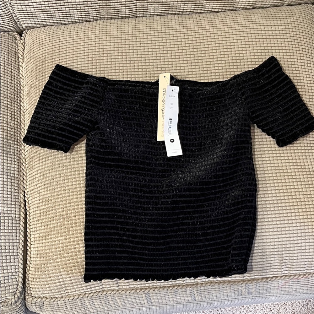 Aqua Black Off-Shoulder Crop Top